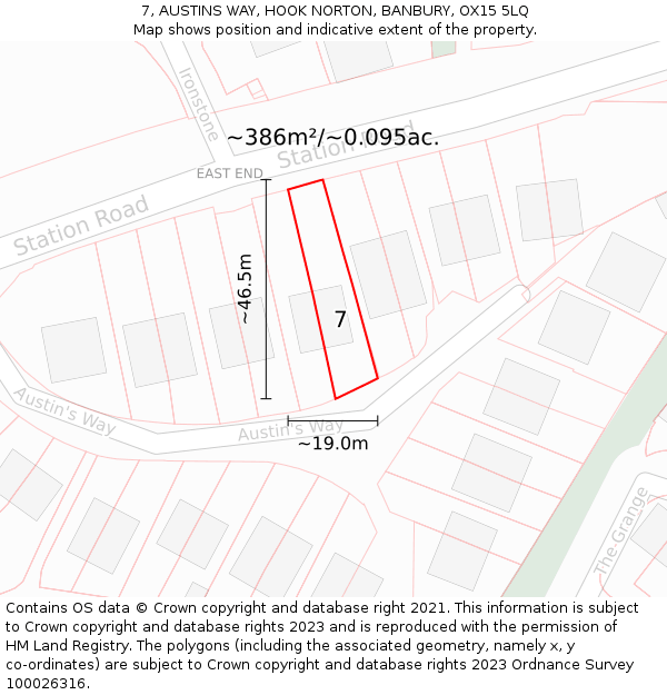 7, AUSTINS WAY, HOOK NORTON, BANBURY, OX15 5LQ: Plot and title map