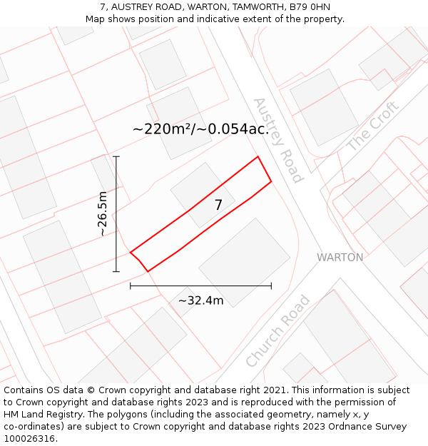 7, AUSTREY ROAD, WARTON, TAMWORTH, B79 0HN: Plot and title map