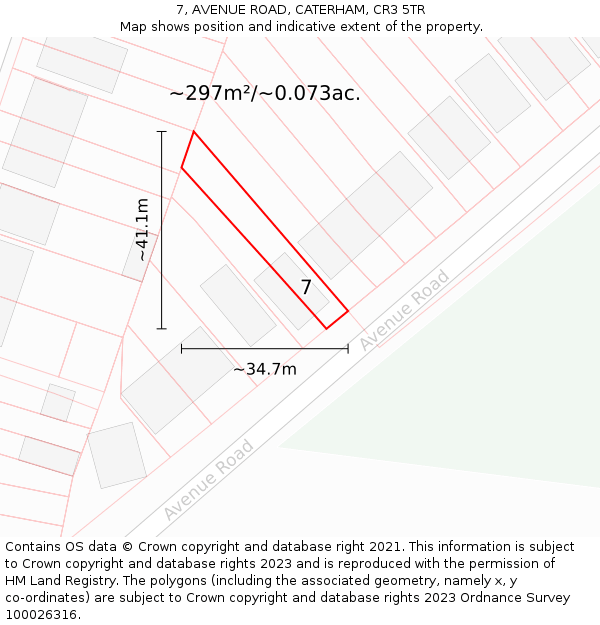 7, AVENUE ROAD, CATERHAM, CR3 5TR: Plot and title map