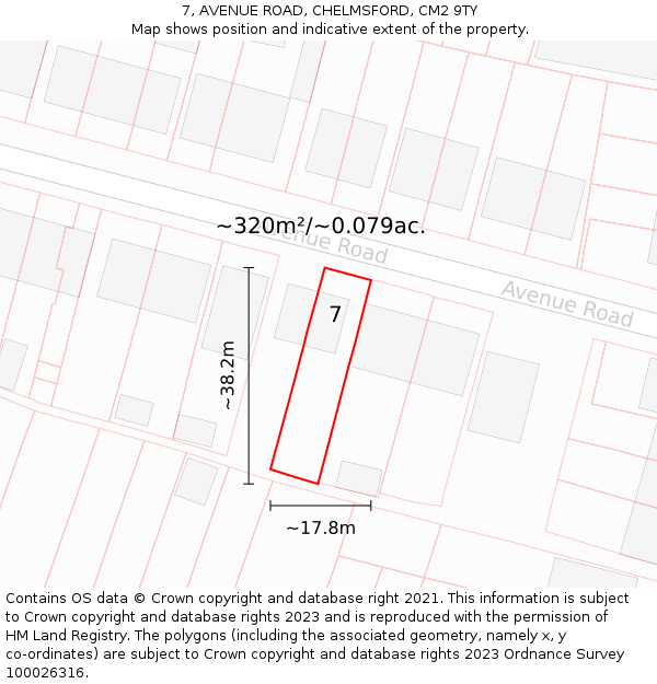 7, AVENUE ROAD, CHELMSFORD, CM2 9TY: Plot and title map