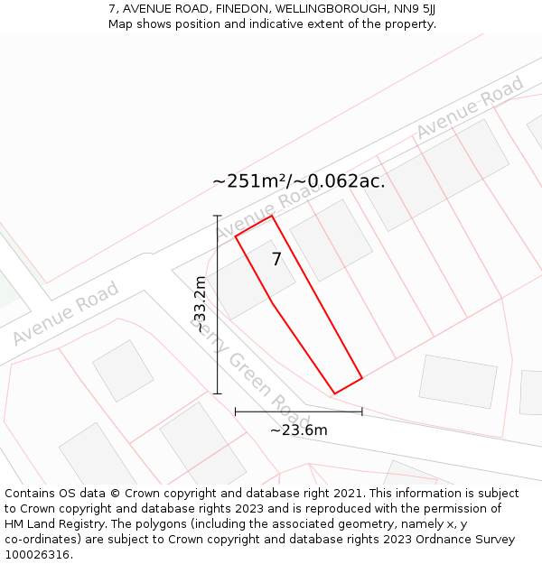 7, AVENUE ROAD, FINEDON, WELLINGBOROUGH, NN9 5JJ: Plot and title map