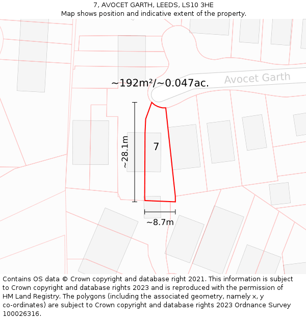 7, AVOCET GARTH, LEEDS, LS10 3HE: Plot and title map