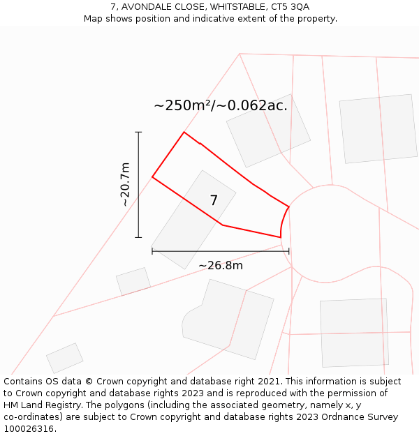 7, AVONDALE CLOSE, WHITSTABLE, CT5 3QA: Plot and title map