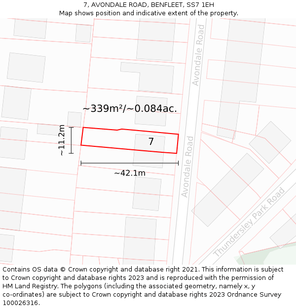 7, AVONDALE ROAD, BENFLEET, SS7 1EH: Plot and title map