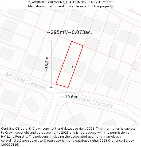 7, AXBRIDGE CRESCENT, LLANRUMNEY, CARDIFF, CF3 5TJ: Plot and title map