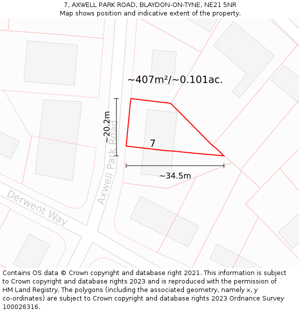 7, AXWELL PARK ROAD, BLAYDON-ON-TYNE, NE21 5NR: Plot and title map