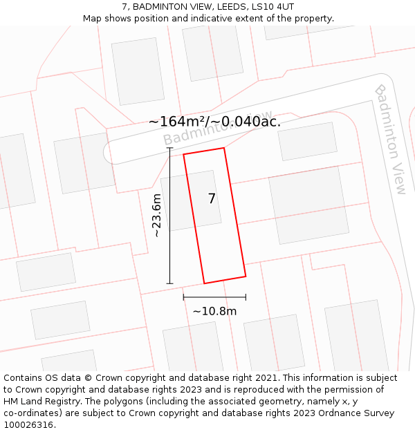 7, BADMINTON VIEW, LEEDS, LS10 4UT: Plot and title map