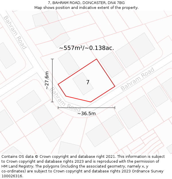 7, BAHRAM ROAD, DONCASTER, DN4 7BG: Plot and title map