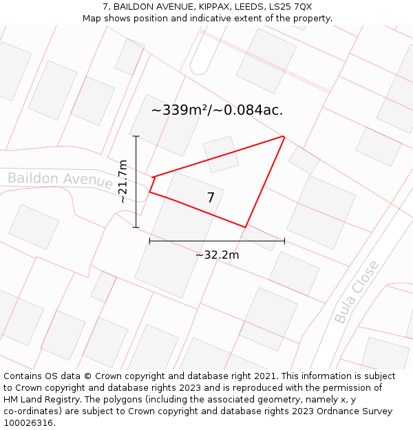 7, BAILDON AVENUE, KIPPAX, LEEDS, LS25 7QX: Plot and title map