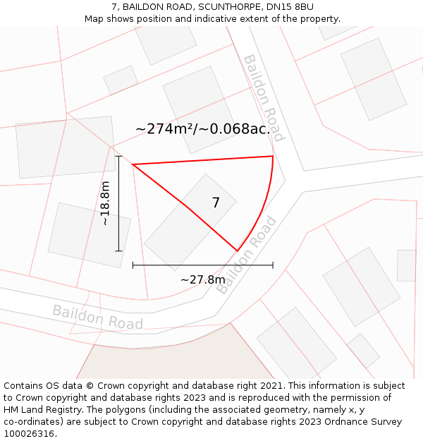 7, BAILDON ROAD, SCUNTHORPE, DN15 8BU: Plot and title map