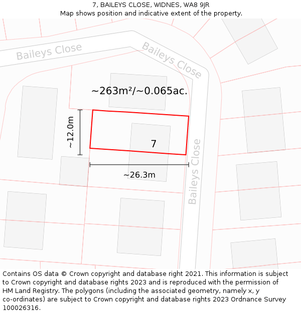 7, BAILEYS CLOSE, WIDNES, WA8 9JR: Plot and title map