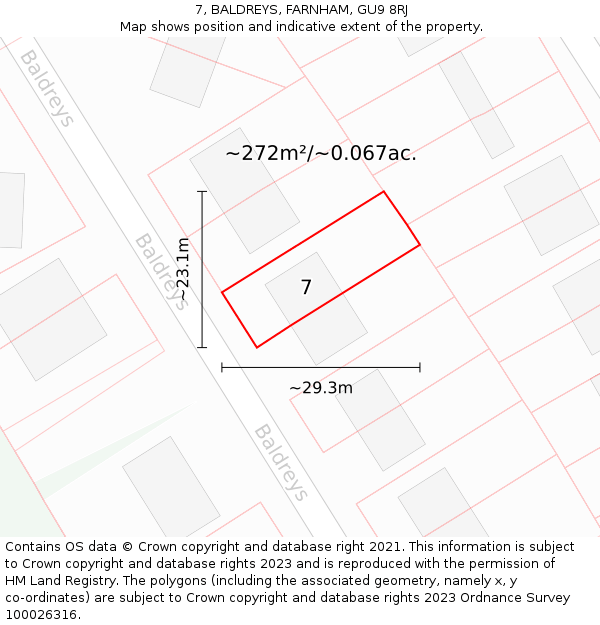 7, BALDREYS, FARNHAM, GU9 8RJ: Plot and title map