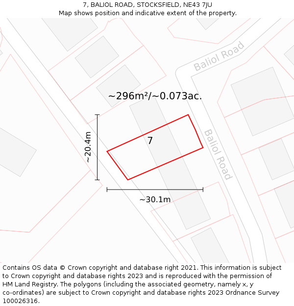 7, BALIOL ROAD, STOCKSFIELD, NE43 7JU: Plot and title map