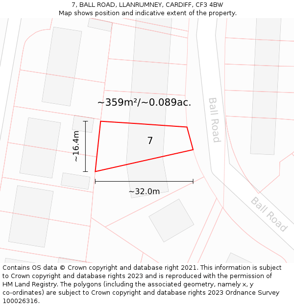 7, BALL ROAD, LLANRUMNEY, CARDIFF, CF3 4BW: Plot and title map