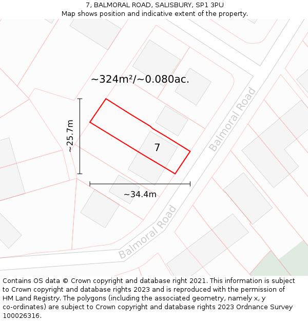 7, BALMORAL ROAD, SALISBURY, SP1 3PU: Plot and title map