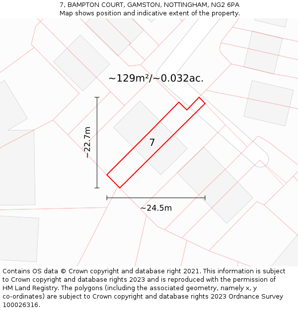 7, BAMPTON COURT, GAMSTON, NOTTINGHAM, NG2 6PA: Plot and title map