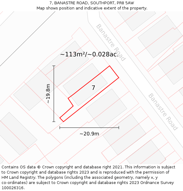 7, BANASTRE ROAD, SOUTHPORT, PR8 5AW: Plot and title map