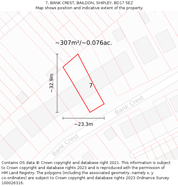 7, BANK CREST, BAILDON, SHIPLEY, BD17 5EZ: Plot and title map