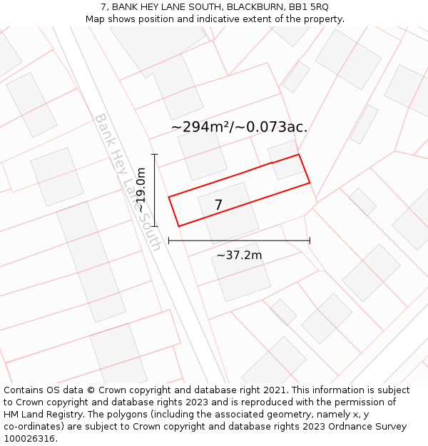 7, BANK HEY LANE SOUTH, BLACKBURN, BB1 5RQ: Plot and title map