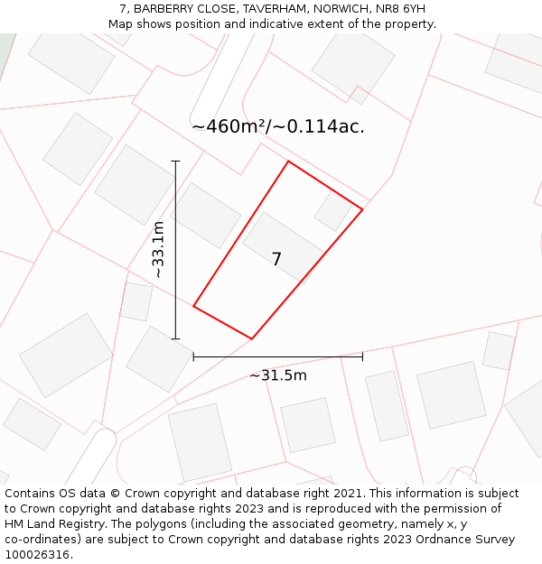 7, BARBERRY CLOSE, TAVERHAM, NORWICH, NR8 6YH: Plot and title map