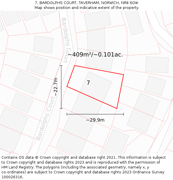 7, BARDOLPHS COURT, TAVERHAM, NORWICH, NR8 6GW: Plot and title map