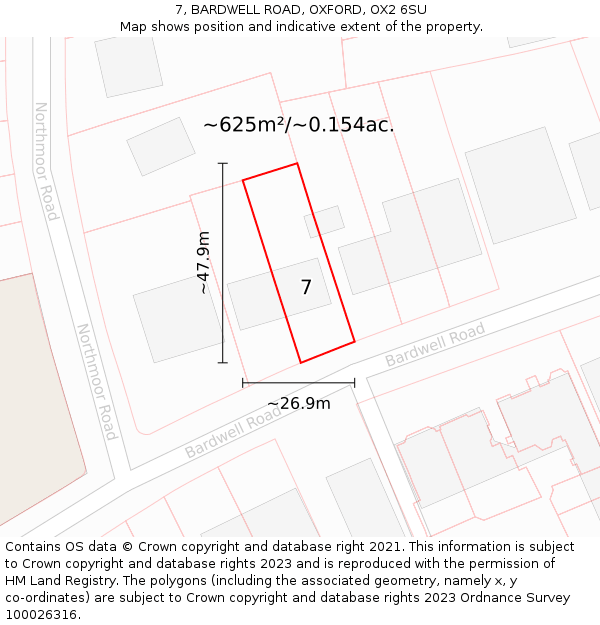 7, BARDWELL ROAD, OXFORD, OX2 6SU: Plot and title map