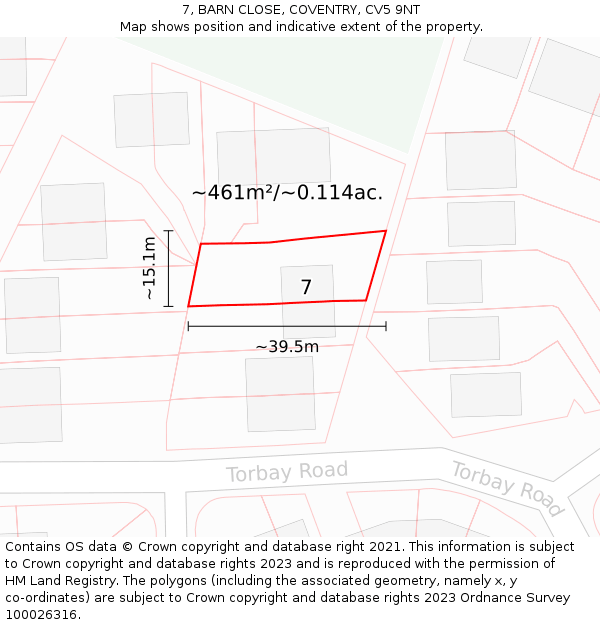 7, BARN CLOSE, COVENTRY, CV5 9NT: Plot and title map