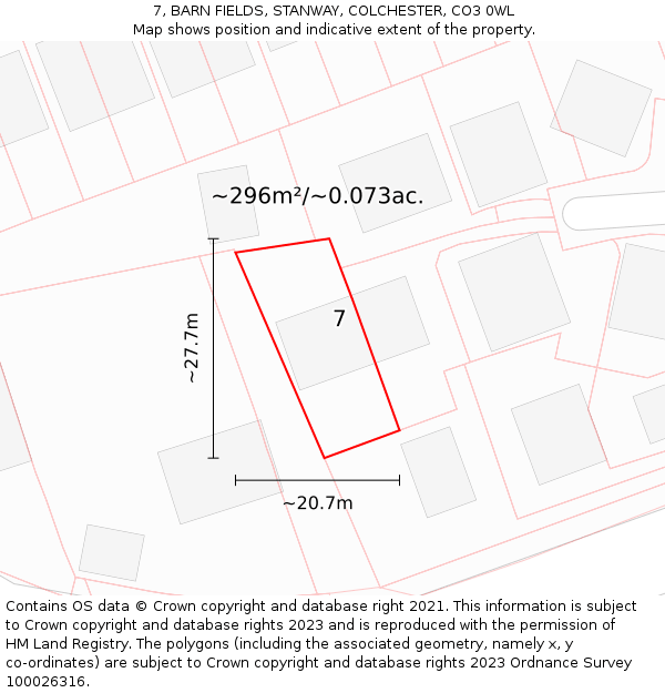 7, BARN FIELDS, STANWAY, COLCHESTER, CO3 0WL: Plot and title map