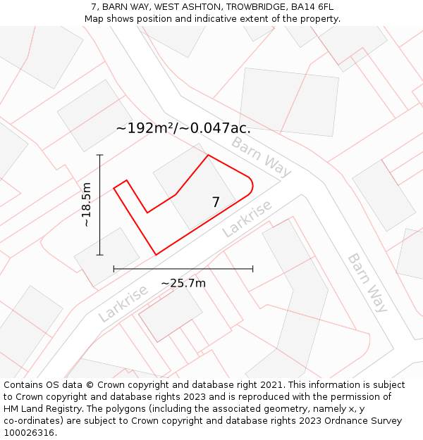 7, BARN WAY, WEST ASHTON, TROWBRIDGE, BA14 6FL: Plot and title map