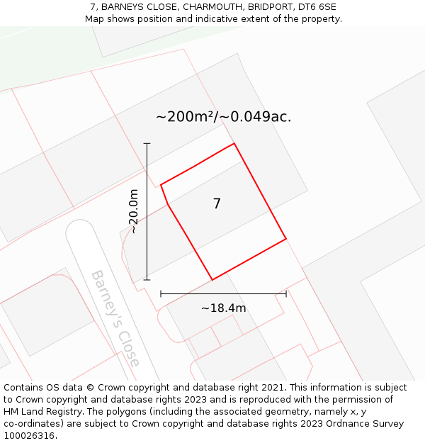 7, BARNEYS CLOSE, CHARMOUTH, BRIDPORT, DT6 6SE: Plot and title map