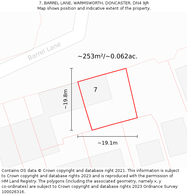 7, BARREL LANE, WARMSWORTH, DONCASTER, DN4 9JR: Plot and title map