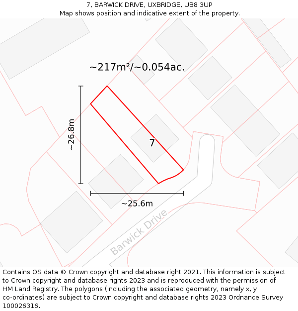 7, BARWICK DRIVE, UXBRIDGE, UB8 3UP: Plot and title map