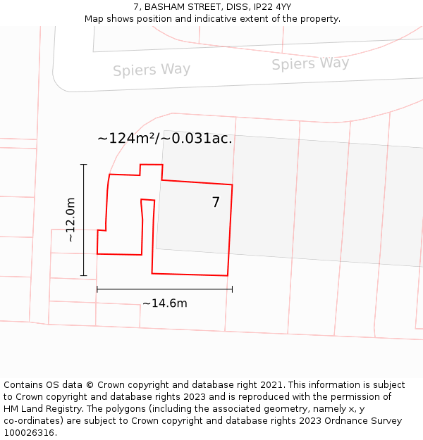 7, BASHAM STREET, DISS, IP22 4YY: Plot and title map