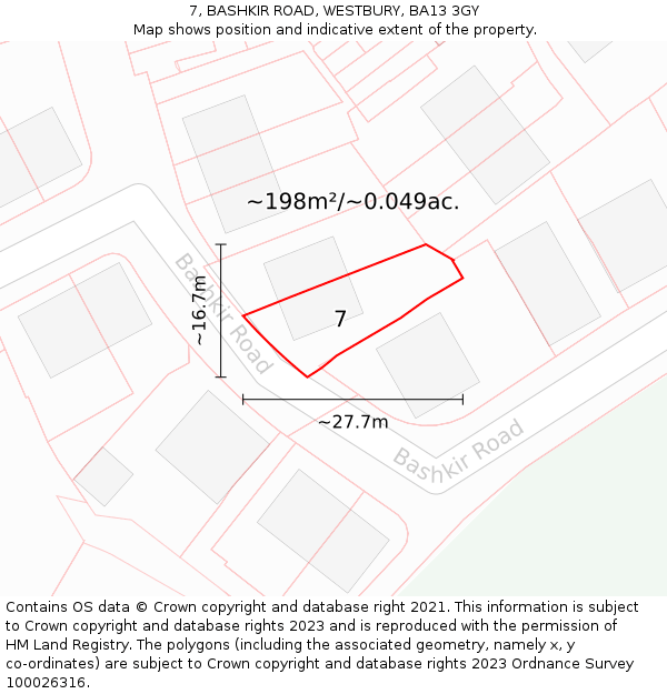 7, BASHKIR ROAD, WESTBURY, BA13 3GY: Plot and title map