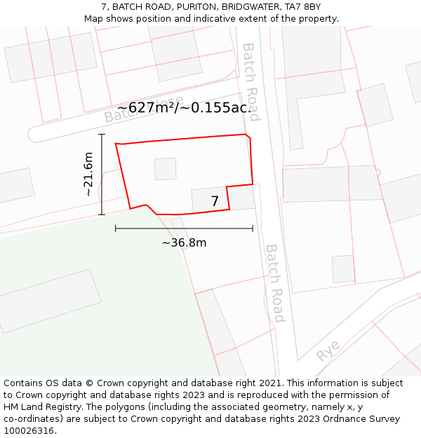 7, BATCH ROAD, PURITON, BRIDGWATER, TA7 8BY: Plot and title map