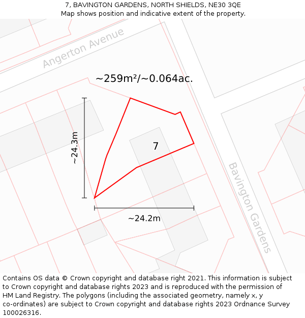 7, BAVINGTON GARDENS, NORTH SHIELDS, NE30 3QE: Plot and title map