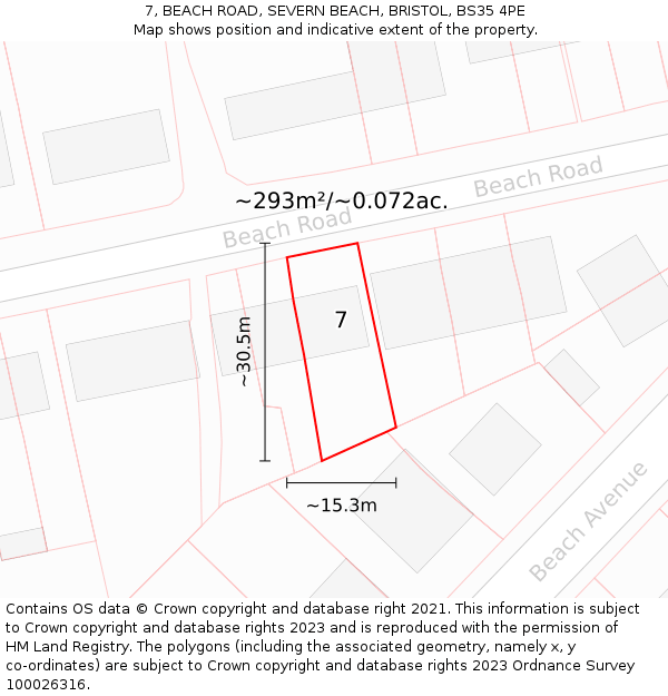 7, BEACH ROAD, SEVERN BEACH, BRISTOL, BS35 4PE: Plot and title map