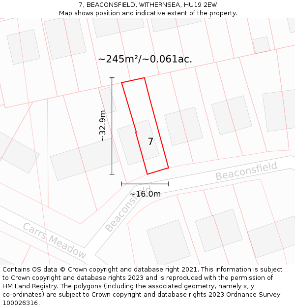 7, BEACONSFIELD, WITHERNSEA, HU19 2EW: Plot and title map