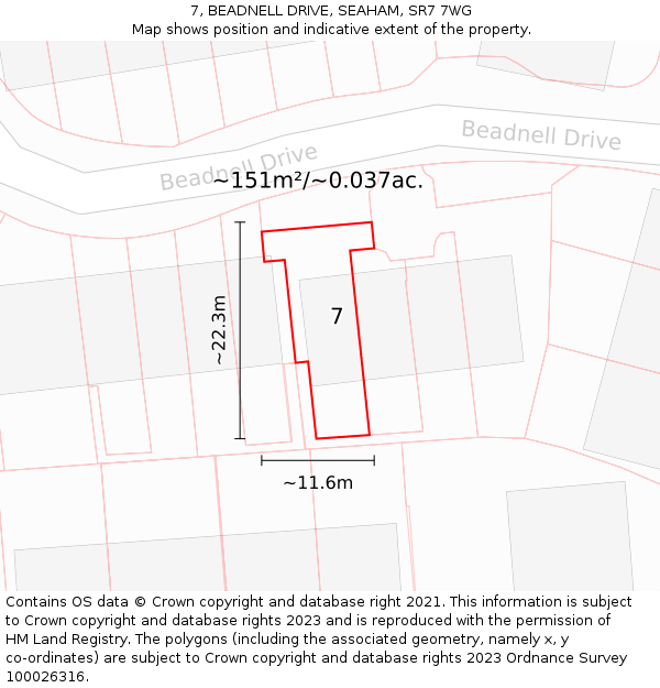 7, BEADNELL DRIVE, SEAHAM, SR7 7WG: Plot and title map