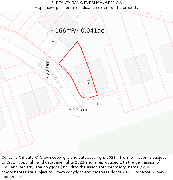 7, BEAUTY BANK, EVESHAM, WR11 3JA: Plot and title map