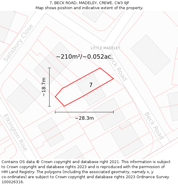 7, BECK ROAD, MADELEY, CREWE, CW3 9JF: Plot and title map