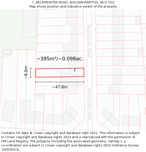 7, BECKMINSTER ROAD, WOLVERHAMPTON, WV3 7DZ: Plot and title map