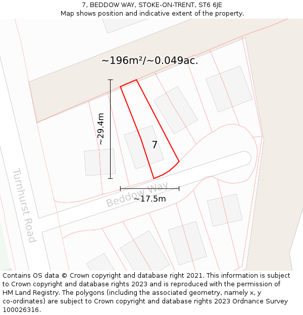 7, BEDDOW WAY, STOKE-ON-TRENT, ST6 6JE: Plot and title map