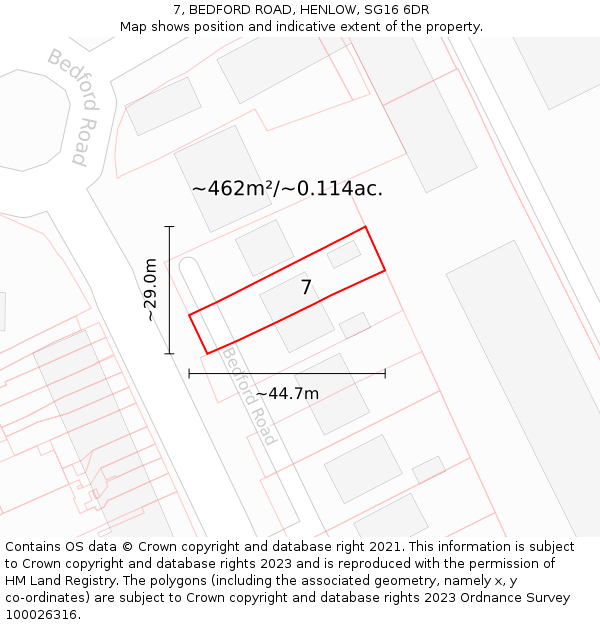 7, BEDFORD ROAD, HENLOW, SG16 6DR: Plot and title map