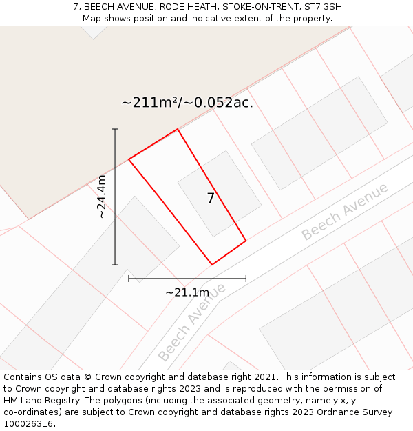 7, BEECH AVENUE, RODE HEATH, STOKE-ON-TRENT, ST7 3SH: Plot and title map