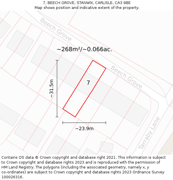 7, BEECH GROVE, STANWIX, CARLISLE, CA3 9BE: Plot and title map