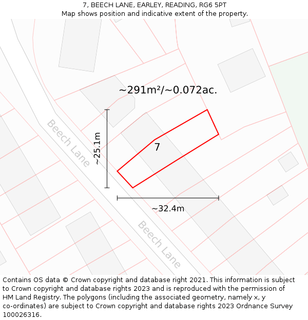 7, BEECH LANE, EARLEY, READING, RG6 5PT: Plot and title map