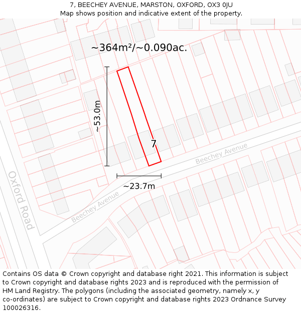 7, BEECHEY AVENUE, MARSTON, OXFORD, OX3 0JU: Plot and title map