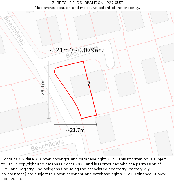 7, BEECHFIELDS, BRANDON, IP27 0UZ: Plot and title map