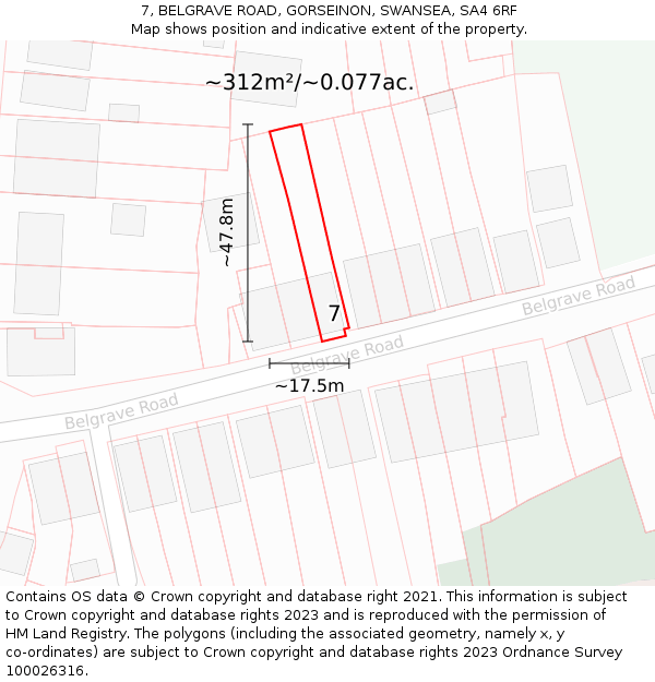 7, BELGRAVE ROAD, GORSEINON, SWANSEA, SA4 6RF: Plot and title map